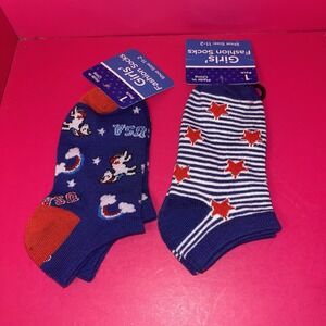 Girls Fashion Socks, Unicorn Patriotic / Stars Flag (11-2) ‎ 2PK